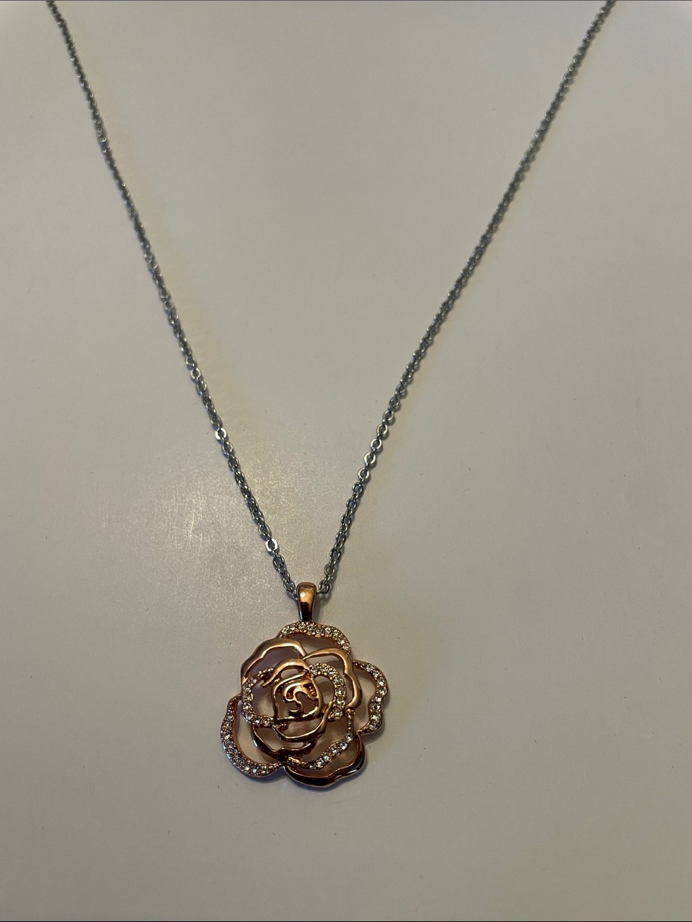 Lia Sophia Rose Flower Pendant Necklace in Rose Gold and Silver